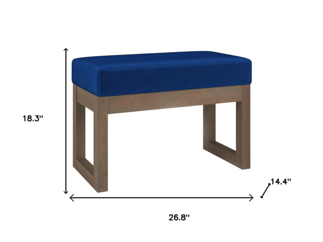 27" Blue and Brown Velvet Footstool