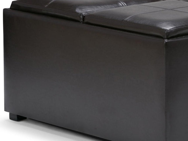 35" Brown and Dark Brown Leather Cocktail Ottoman With Storage