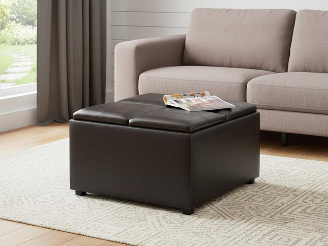 35" Brown and Dark Brown Leather Cocktail Ottoman With Storage