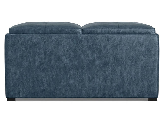 35" Blue and Dark Brown Leather Cocktail Ottoman With Storage