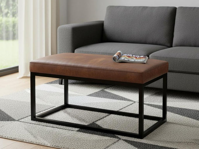 26" Brown and Black Leather Ottoman