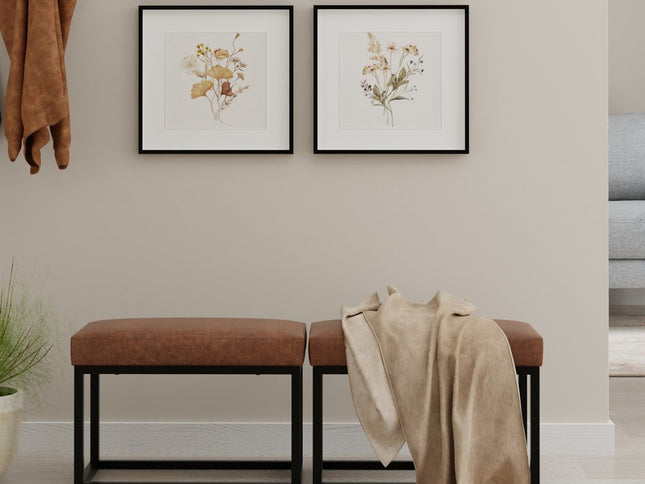 26" Brown and Black Leather Ottoman