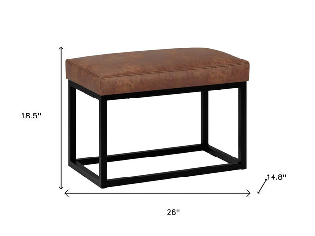 26" Brown and Black Leather Ottoman