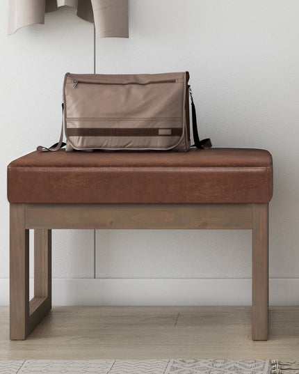 27" Brown Leather Footstool