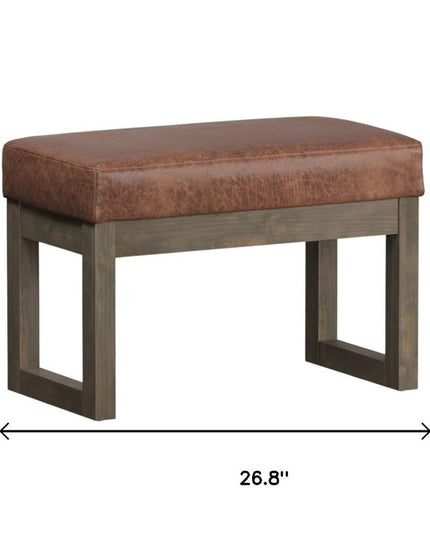 27" Brown Leather Footstool
