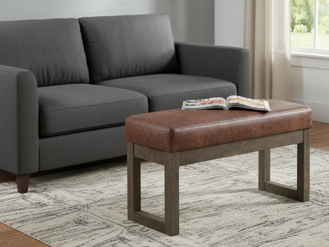 27" Brown Leather Footstool