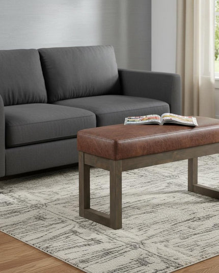 27" Brown Leather Footstool