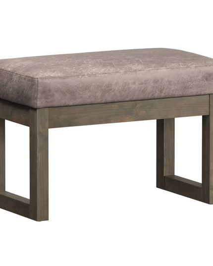 27" Gray and Dark Brown Leather Footstool