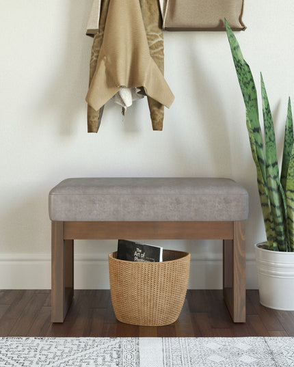 27" Gray and Dark Brown Leather Footstool