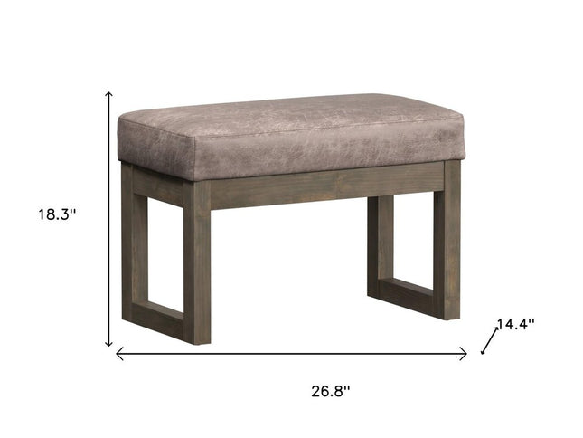 27" Gray and Dark Brown Leather Footstool