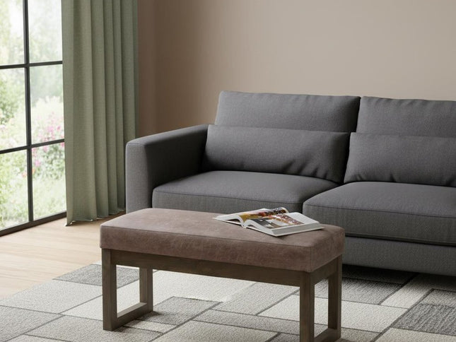 27" Gray and Dark Brown Leather Footstool