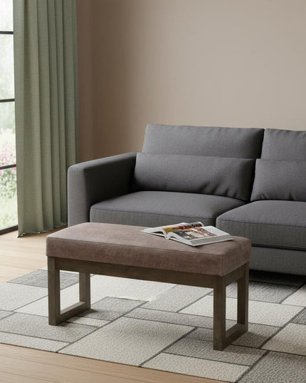 27" Gray and Dark Brown Leather Footstool