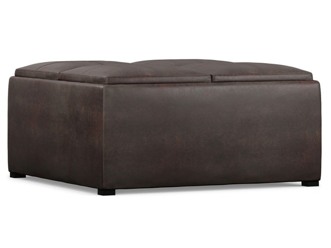 35" Brown and Black Leather Cocktail Ottoman With Storage
