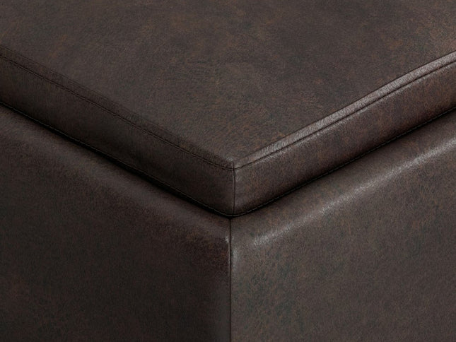 35" Brown and Black Leather Cocktail Ottoman With Storage