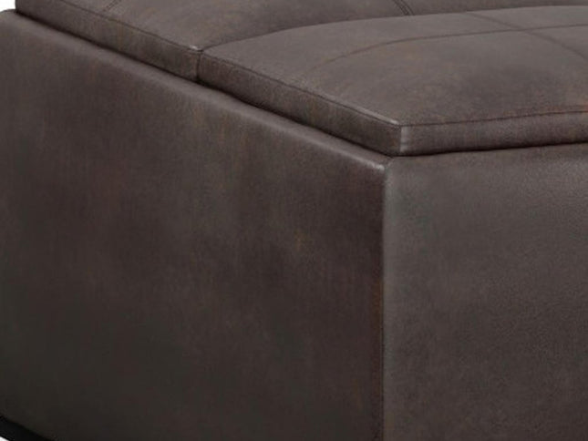 35" Brown and Black Leather Cocktail Ottoman With Storage
