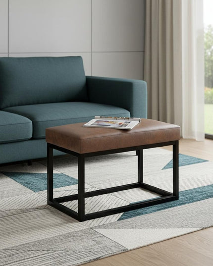 26" Brown and Black Leather Ottoman