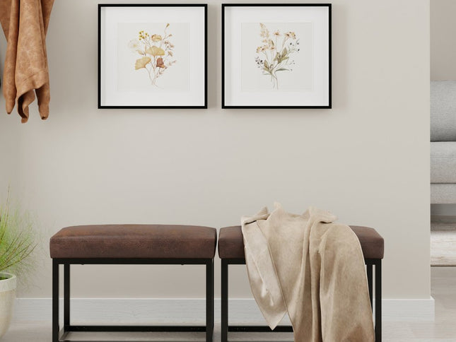 26" Brown and Black Leather Ottoman