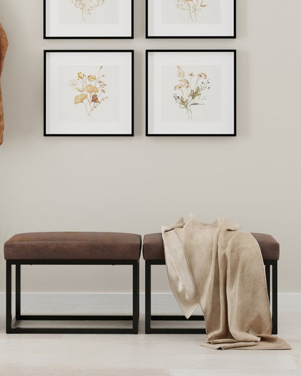 26" Brown and Black Leather Ottoman