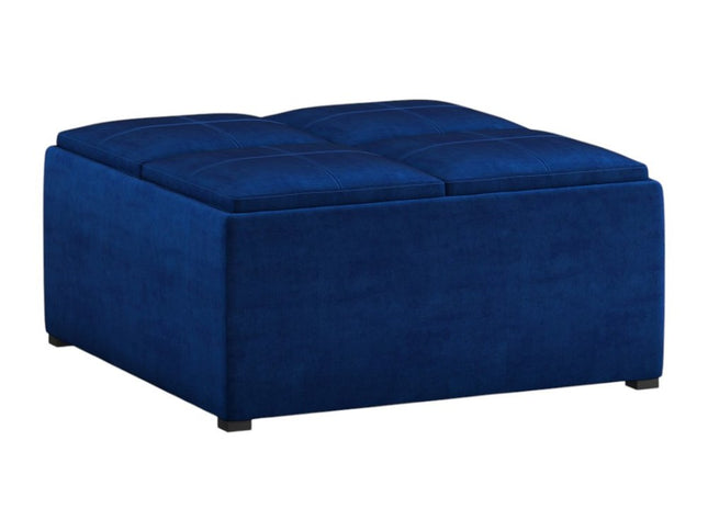 35" Blue and Black Velvet Cocktail Ottoman With Storage