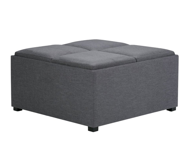 35" Gray and Dark Brown Fabric Cocktail Ottoman With Storage