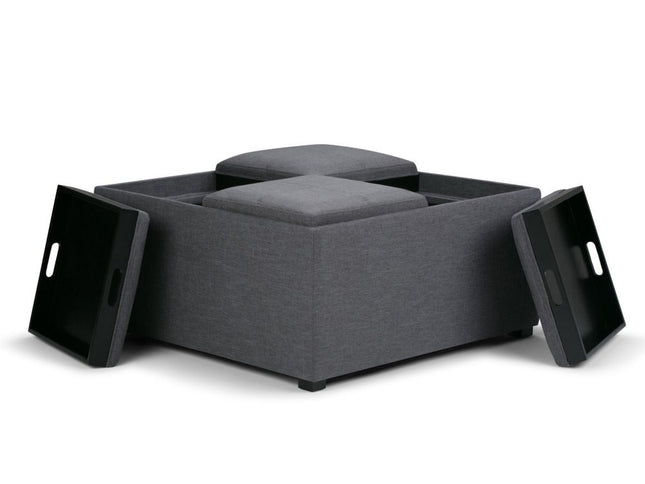 35" Gray and Dark Brown Fabric Cocktail Ottoman With Storage