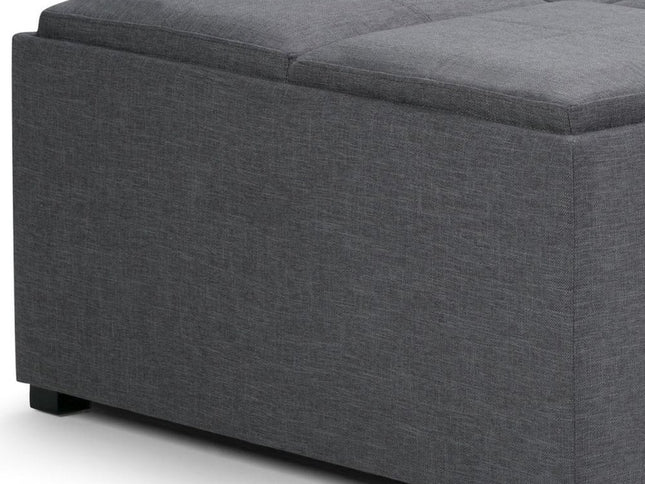 35" Gray and Dark Brown Fabric Cocktail Ottoman With Storage