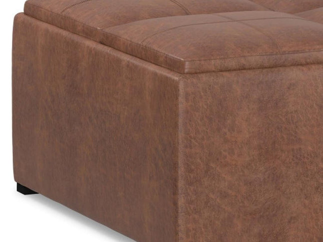 35" Brown and Black Leather Cocktail Ottoman With Storage