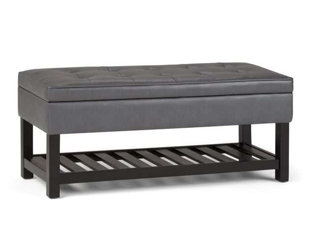 44" Gray and Dark Brown Leather Ottoman With Storage