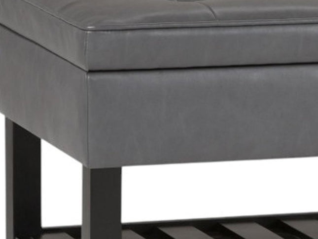 44" Gray and Dark Brown Leather Ottoman With Storage