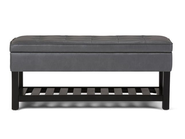 44" Gray and Dark Brown Leather Ottoman With Storage