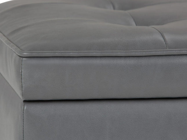 44" Gray and Dark Brown Leather Ottoman With Storage