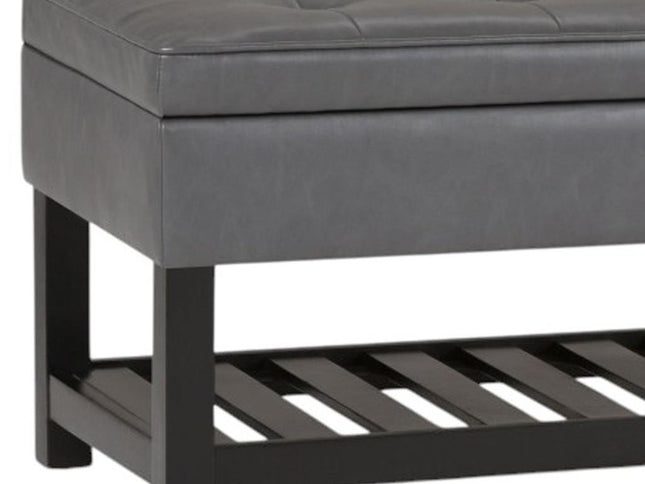 44" Gray and Dark Brown Leather Ottoman With Storage