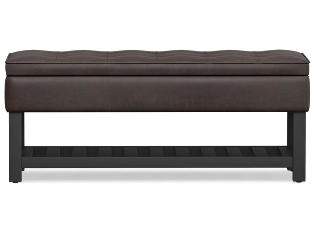 44" Brown and Dark Brown Leather Ottoman With Storage