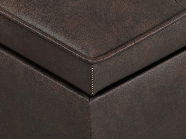 44" Brown and Dark Brown Leather Ottoman With Storage