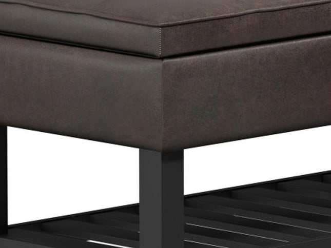 44" Brown and Dark Brown Leather Ottoman With Storage