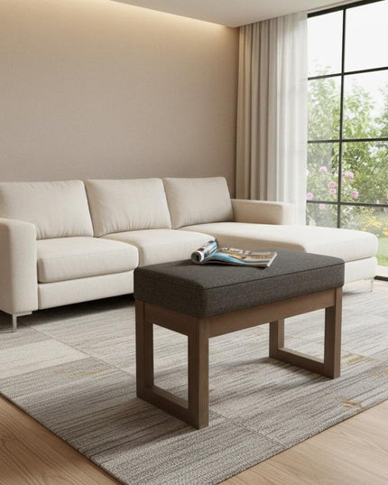 27" Ebony and Brown Fabric Footstool