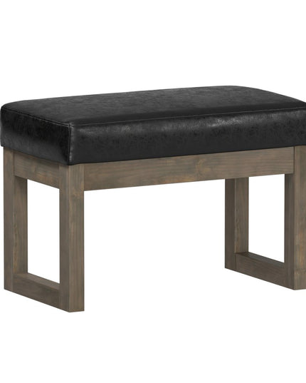 27" Black and Brown Leather Footstool