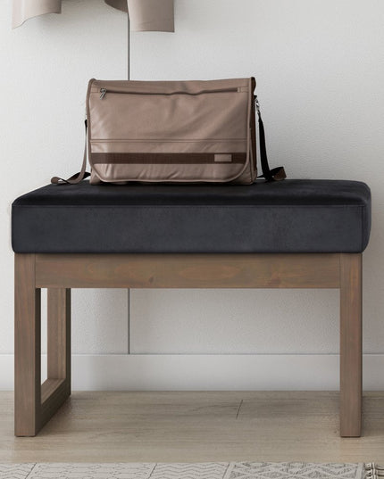 27" Black and Brown Leather Footstool