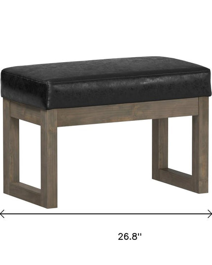 27" Black and Brown Leather Footstool
