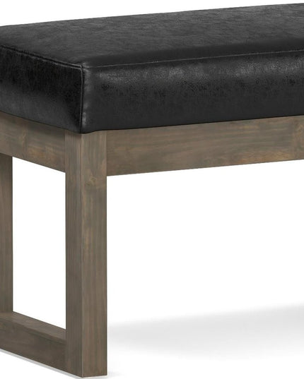 27" Black and Brown Leather Footstool