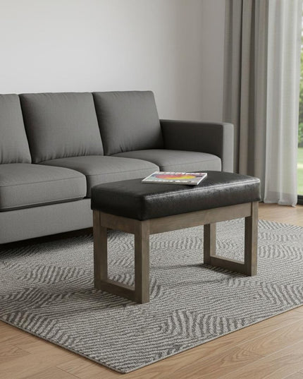 27" Black and Brown Leather Footstool