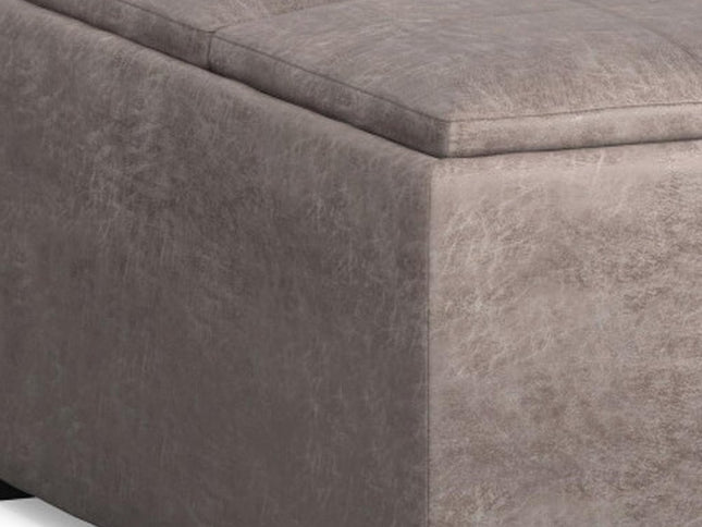 35" Gray and Black Leather Cocktail Ottoman With Storage