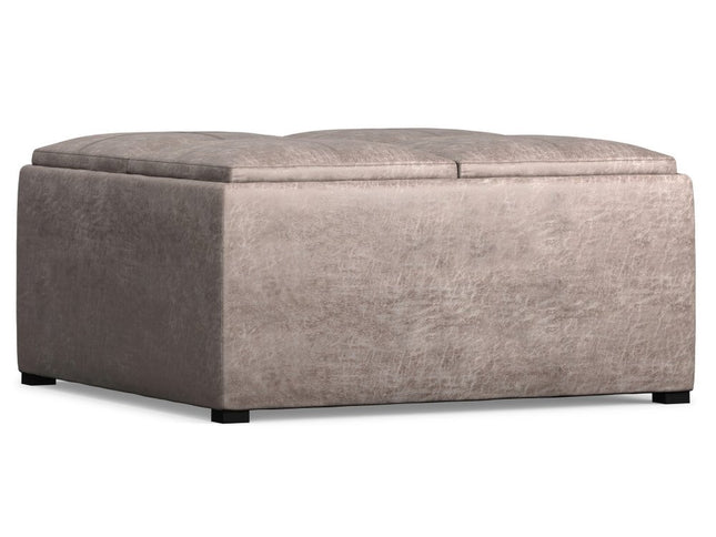 35" Gray and Black Leather Cocktail Ottoman With Storage