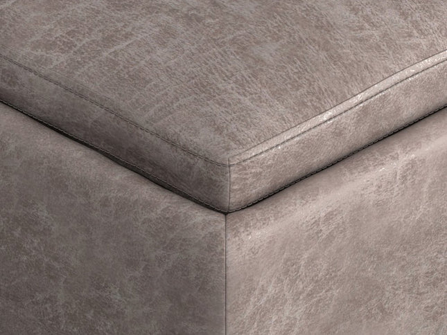 35" Gray and Black Leather Cocktail Ottoman With Storage