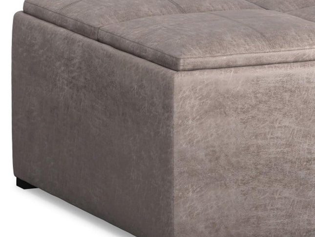 35" Gray and Black Leather Cocktail Ottoman With Storage