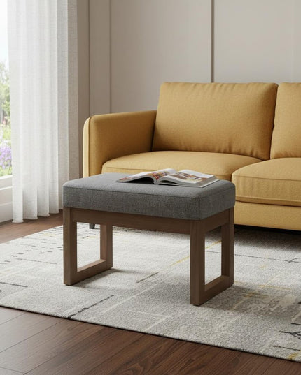 27" Gray and Brown Fabric Footstool