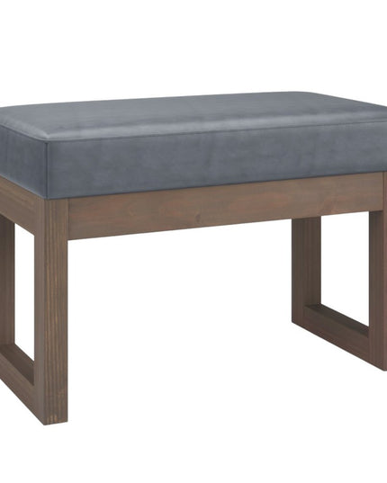 27" Gray and Brown Leather Footstool
