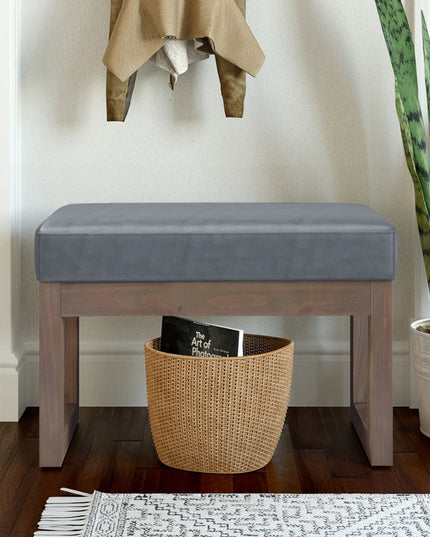 27" Gray and Brown Leather Footstool