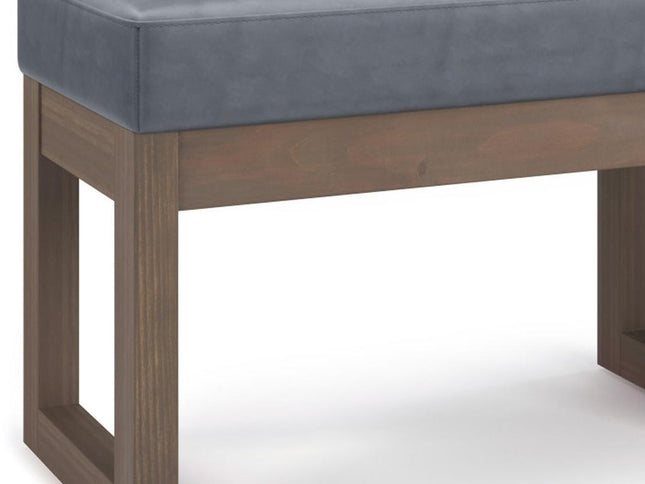 27" Gray and Brown Leather Footstool