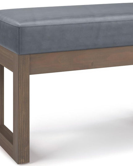 27" Gray and Brown Leather Footstool